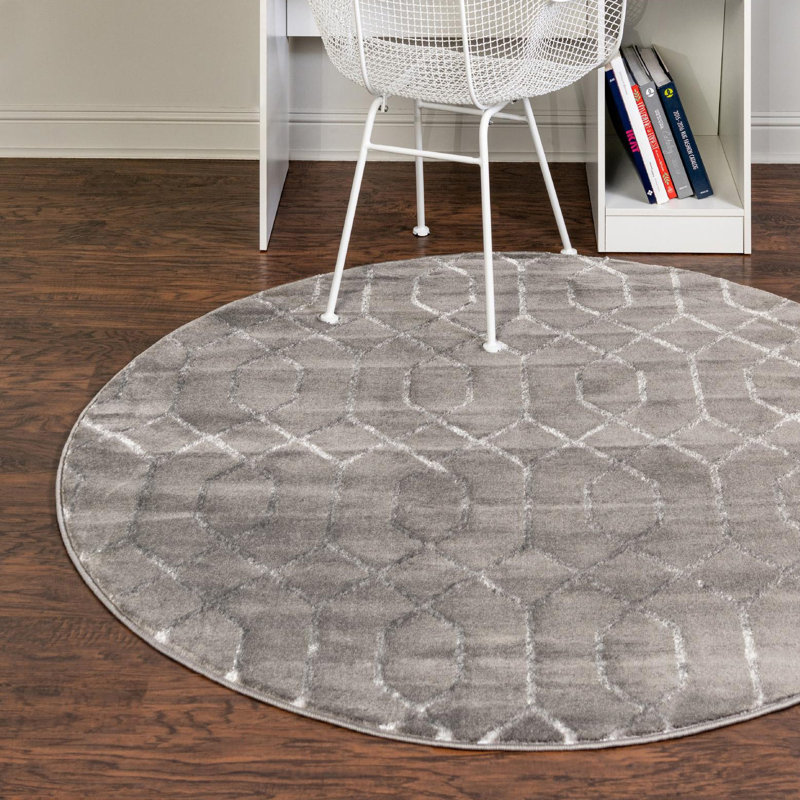 Tapis gris argenté à motif géométrique glam, Rond 7 pi 10 po