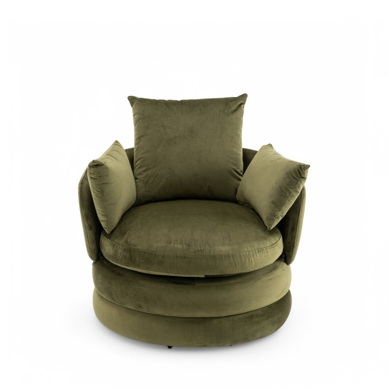 Upholstered Swivel Barrel Chair, Sage Green Velvet