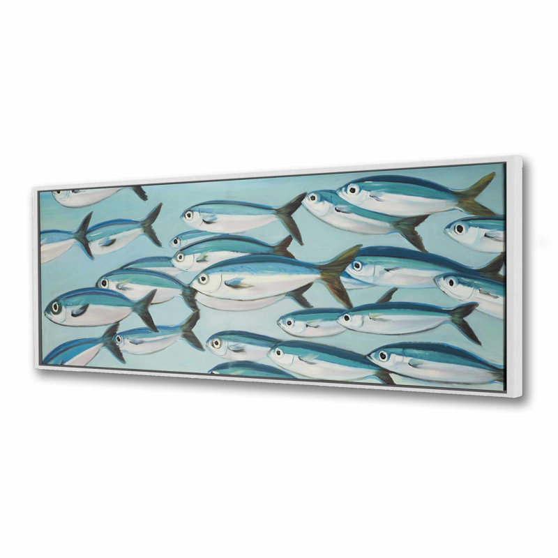 Toile bleu marine - décor de petits poissons Caesio Caerulaurea, Blanc