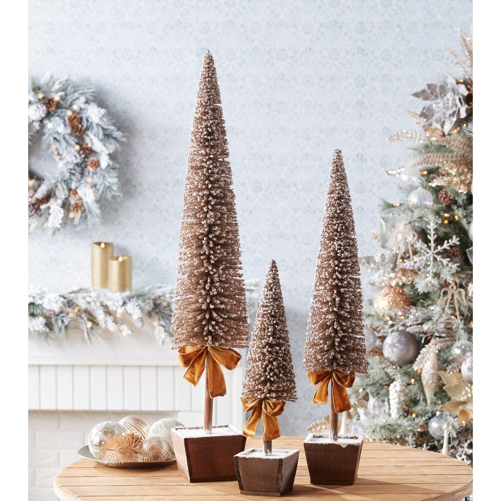 Potted Bottle Brush Pine Tree (Set of 3)