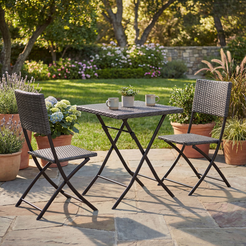 Latshaw Capri 2 Seater Rattan Bistro Set, Black, UKFR Certified, Grey, Grey