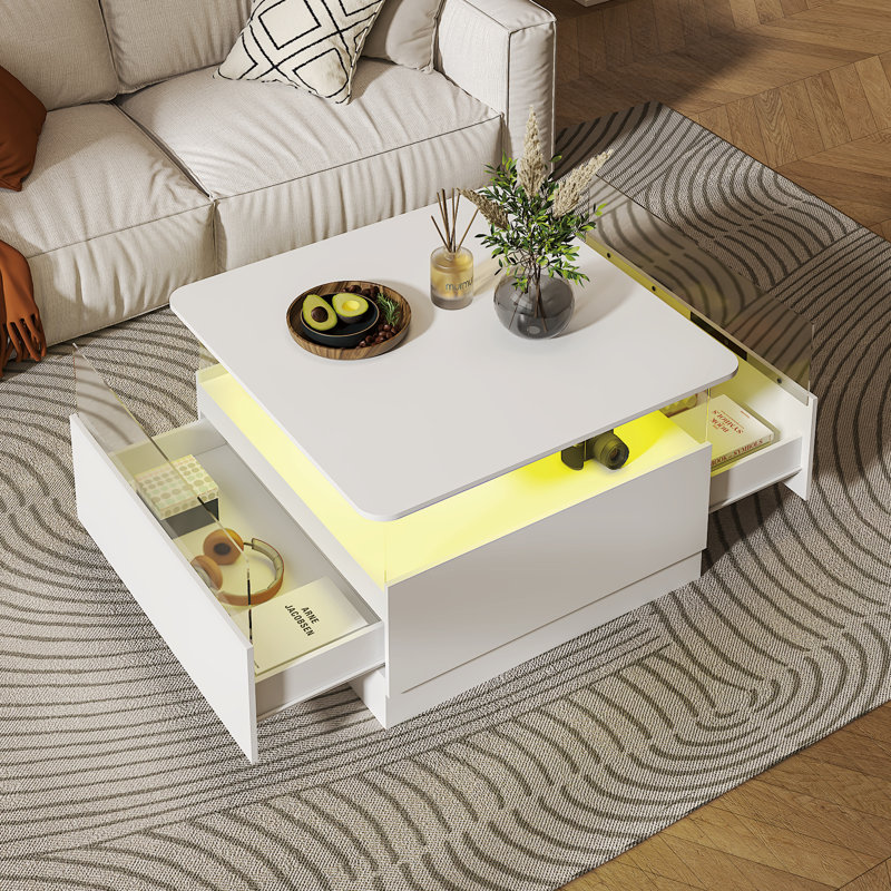 Pedestal Coffee Table with Storage, White