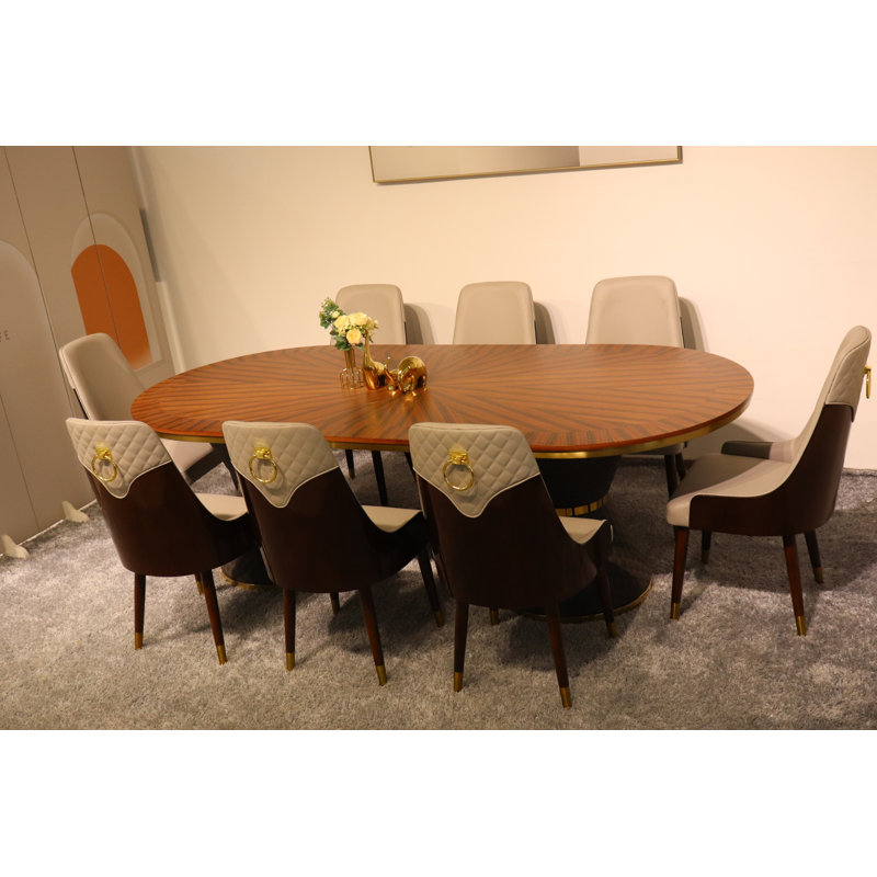 9 Pieces Vogue Lux Rectangular Dining Set, Gray