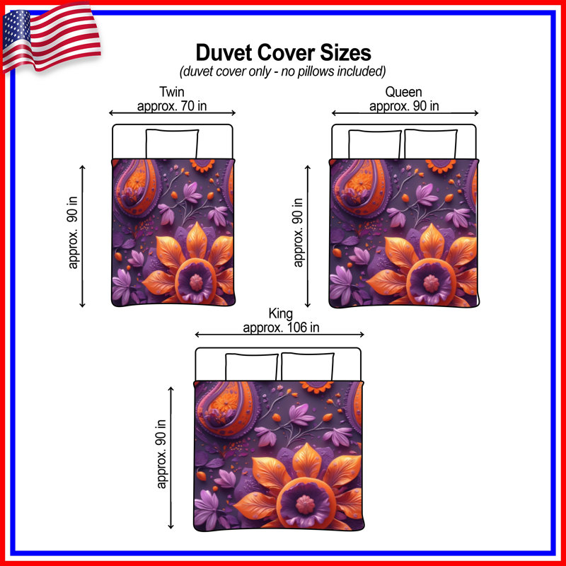 Housses de couette mauve à motif floral cachemire orange, Grand lit