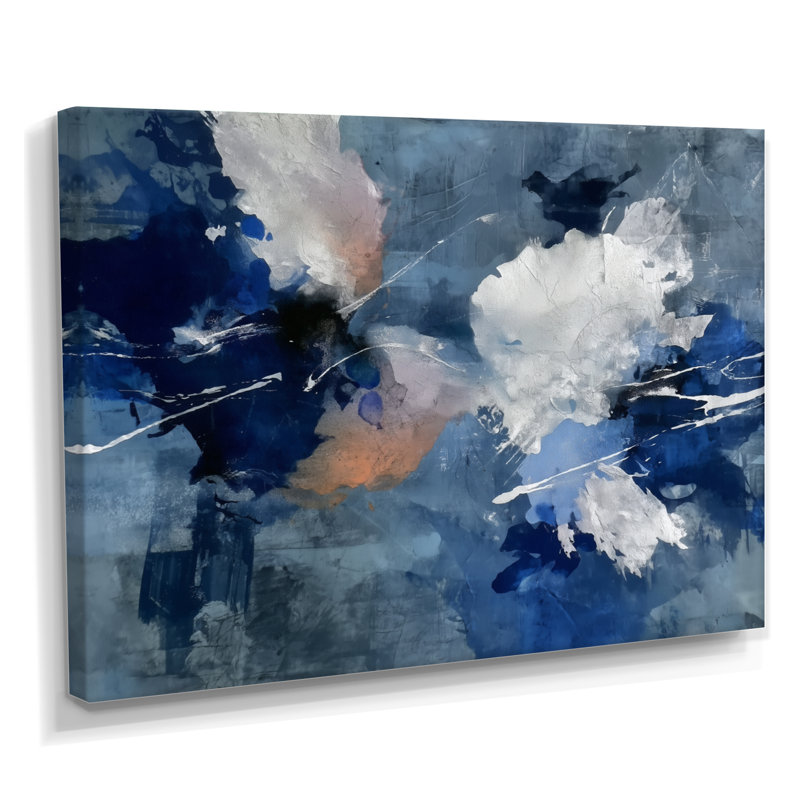 «Blue Sturdy Guardians Accents With White», reproduction d'art sur toile encadrée abstraite bleue, H 30 po x l 40 po