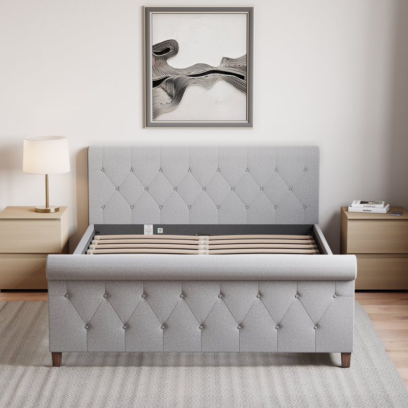 Caceres Bed, UKFR Certified, Kingsize (5'), Linen, Light Grey