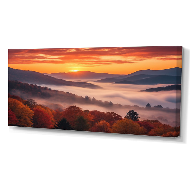 Tennessee Great Smoky Mountains Sunset II - Tennessee, art mural sur toile, H 28 po x l 60 po, Toile tendue, Sans cadre
