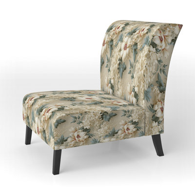 Blue Antique Countryhouse Floral Charm - Fauteuil de chambre rembourré, fauteuil d'appoint rustique floral