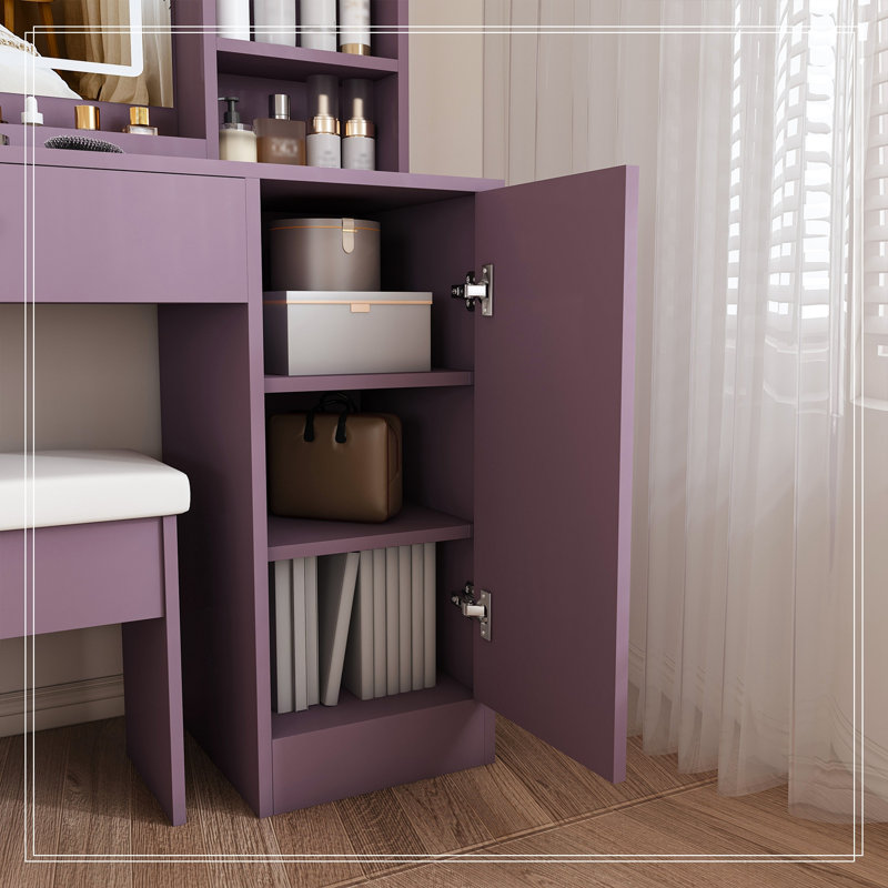 Vanity Desk Set with Padded Stool and Adjustable LED Lighted Mirror