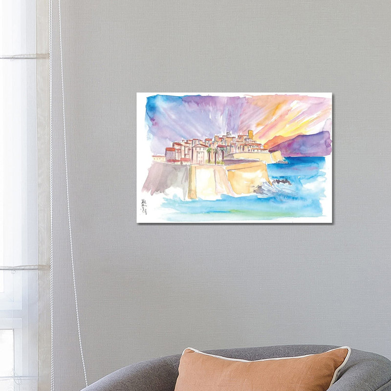 Antibes French Riviera Cityscape In Sunset - Wrapped Canvas Painting, 66.04 cm H x 45.72 cm W x 1.91 cm D
