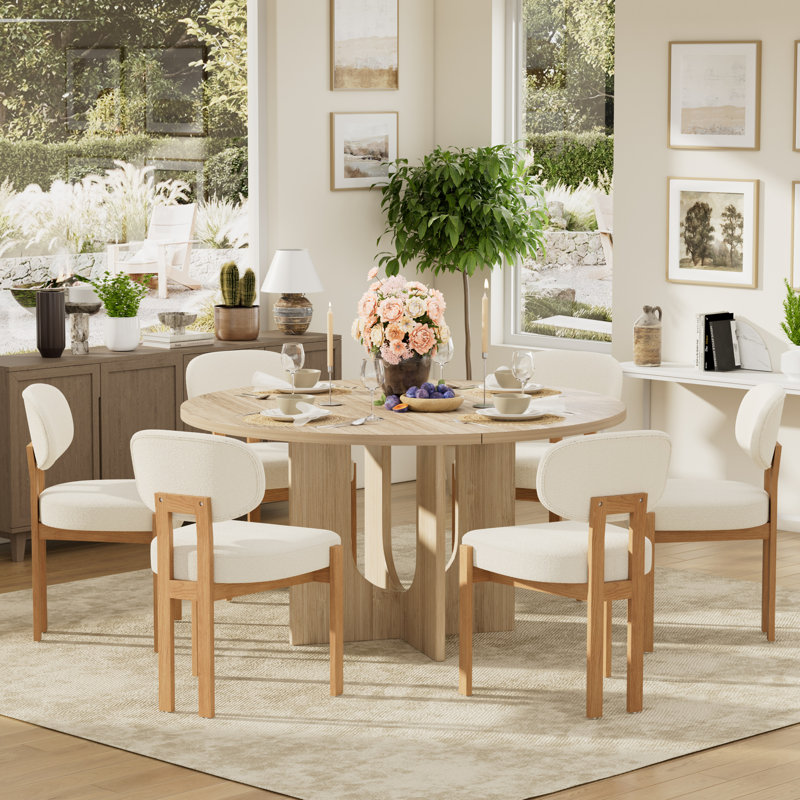 Ensemble de salle à manger Farmhouse, Beige, Brun, 1 table + 6 chaises