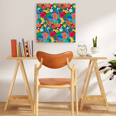 Festive Christmas Pattern Colorful Abstract Contemporary Christmas Tree Pine Poinsettia Winter Landscape Wall Art Print 1 Piece Wrapped Canvas Wall Art