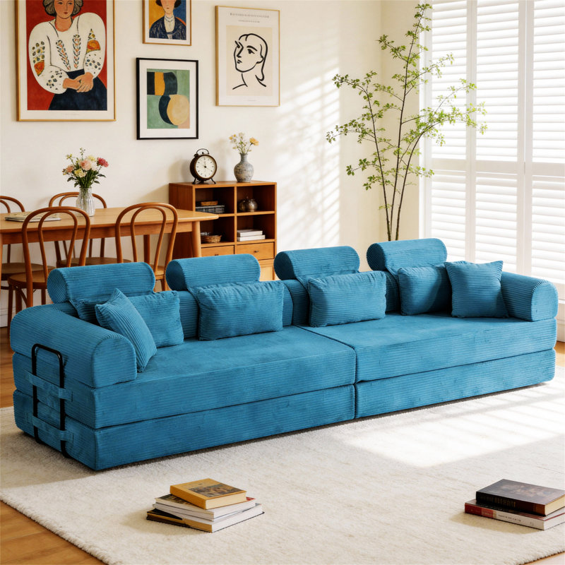 Boneless L Shape Modular Sectional Sofa, Compressed Sectional Sofa Modern Minimalist Style Corduroy Couch,Unfold Into A Bed, Bedroom, Comfy Compressed Sofa Couch Space-Efficient Design