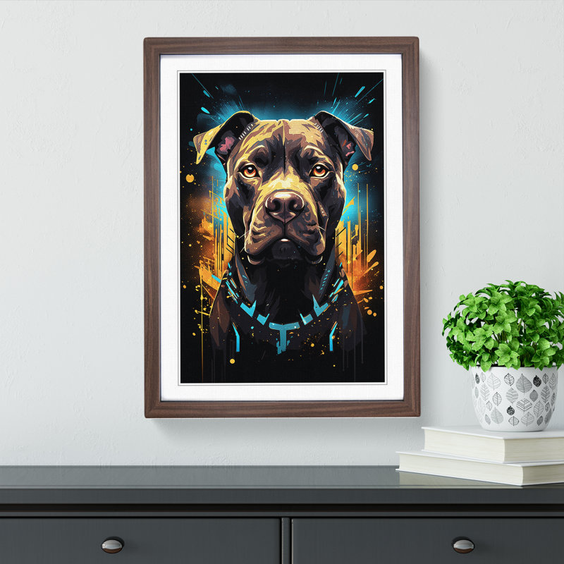 Staffordshire Bull Terrier Futurism - Framed Print, Walnut , 46cm H x 34cm W x 2cm D