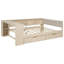 Lit plateforme en bois pleine grandeur avec tablettes de rangement, tiroirs, station de charge et tête de lit tapissier, crème-568932254-568932249