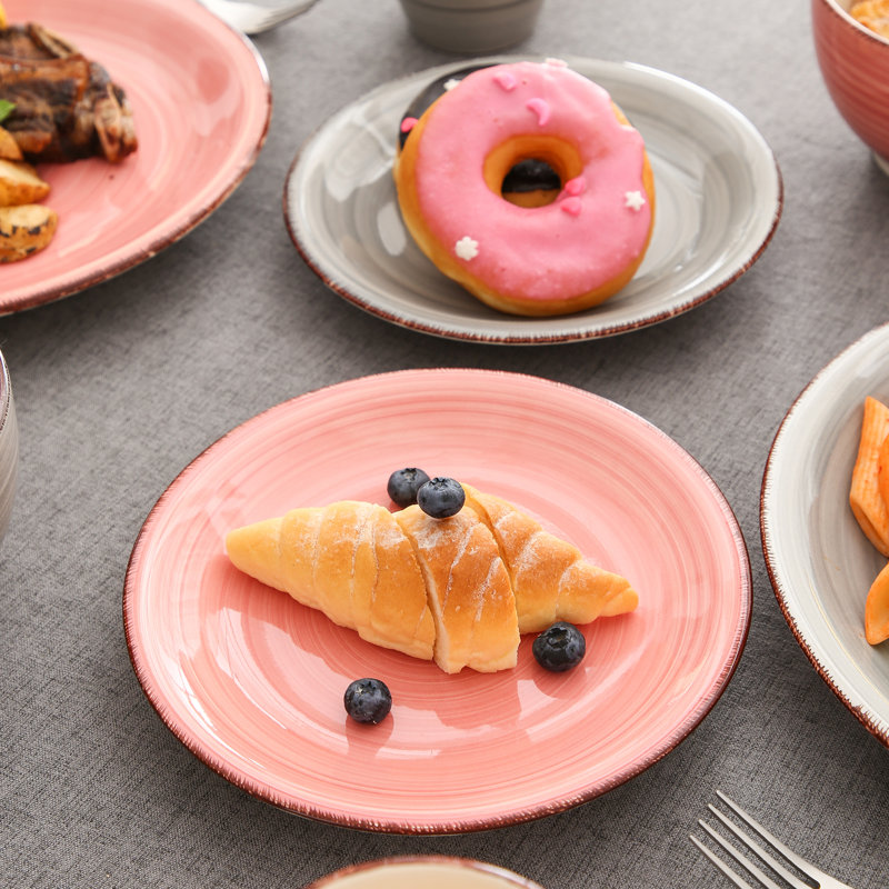 32 Piece Dinnerware Set, Service for 8 , Beige/Salmon/Grey/Blue
