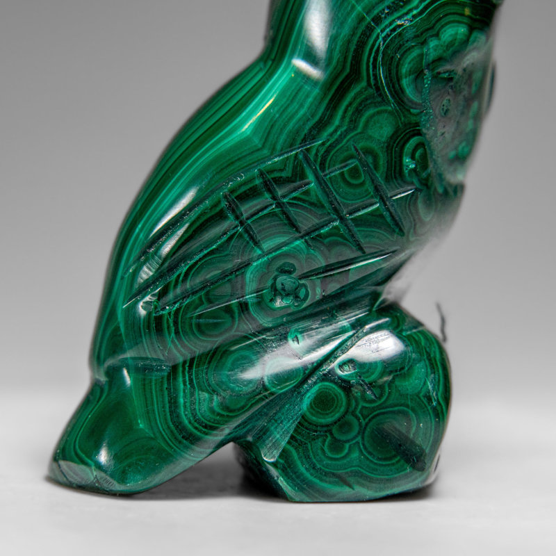 Genuine Polished Malachite Owl Carving (149.3 Grams)