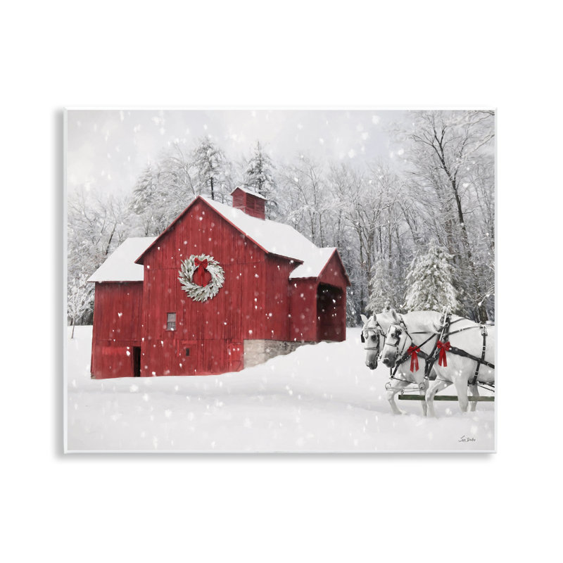 Snow Covered Red Barn Canvas Wall Art by Lori Deiter