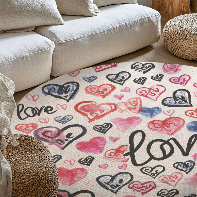 Cupid’s Love Script Braided Rug, Round 5'