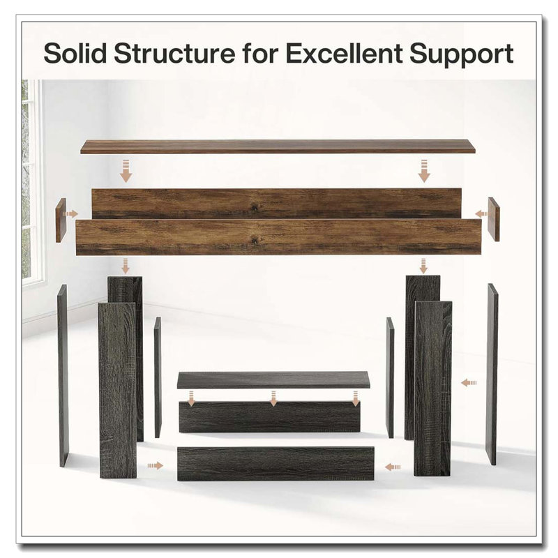 Farmhouse Two-Tier Console Table with U-Shaped Base Storage, Gray