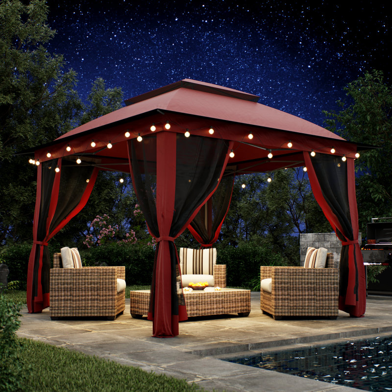 11x11ft Pop-Up Gazebo with Mosquito Netting, Water-Resistant Canopy, UV Protection & Sturdy Steel Frame, Portable Outdoor Gazebo with Carrying Bag for Patio, Backyard, Garden & Deck-Red