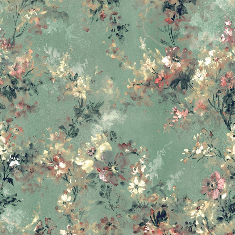 City Romance Collection Green Large Floral 4-Panel Wall Mural