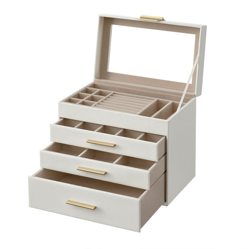 Wood Jewellery Box +, White/Golden