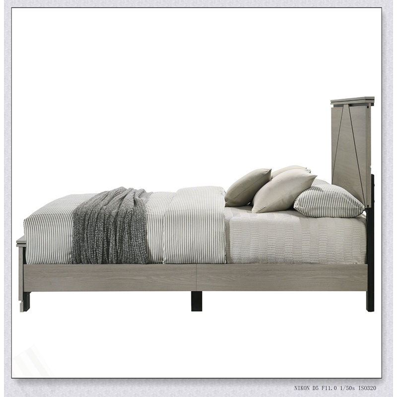 Modern Design Bed With LED Light Headboard Wooden Bedroom Furniture Grey Finish, Bed In A Box