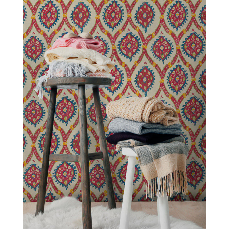 Hippie Spirit Wallpaper Roll, Red/Taupe/Yellow/Blue