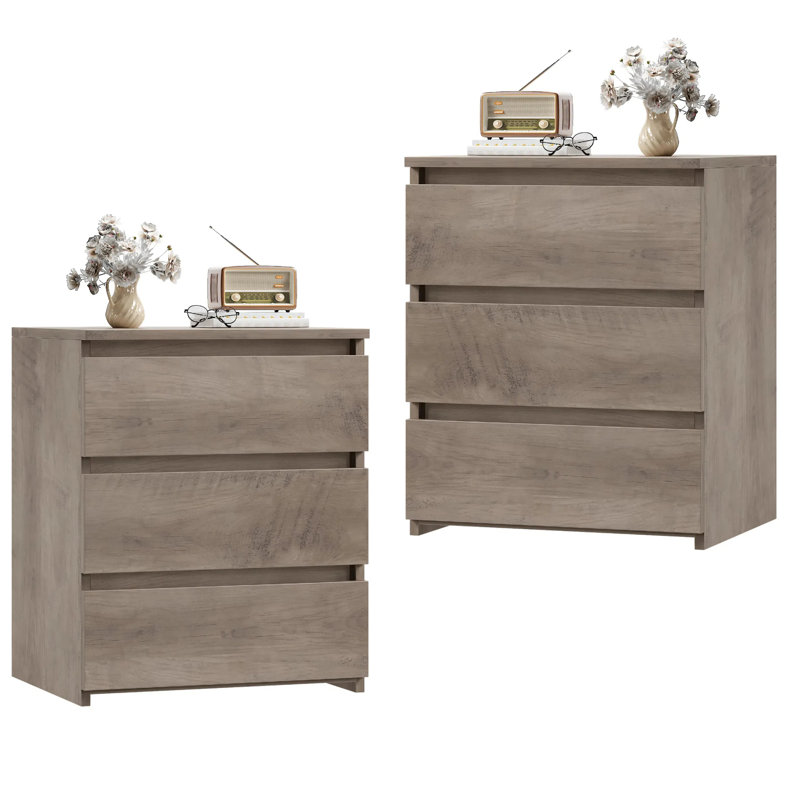 Bozidar 3 - Drawer Nightstand, Rustic Gray
