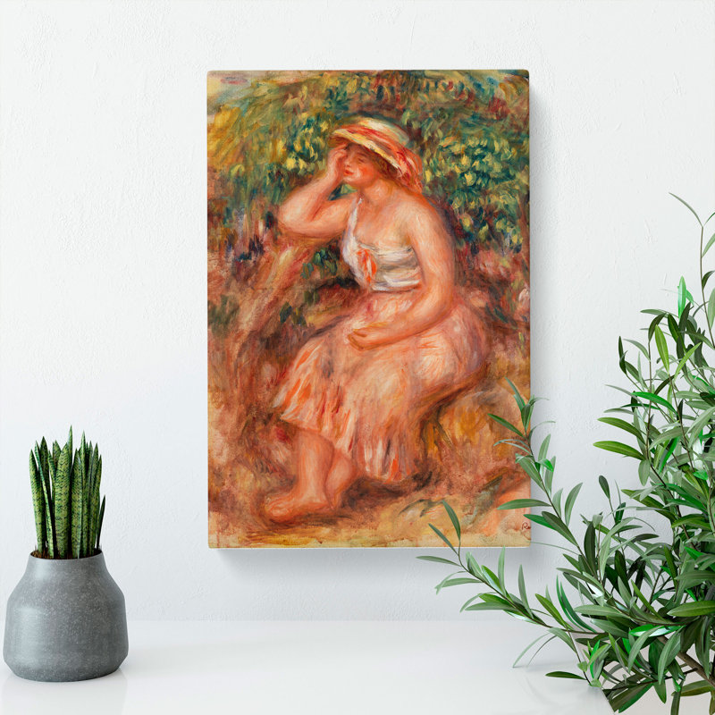 Woman Daydreaming by Pierre-Auguste Renoir - Wrapped Canvas Painting, 50cm H x 35cm W x 3cm D