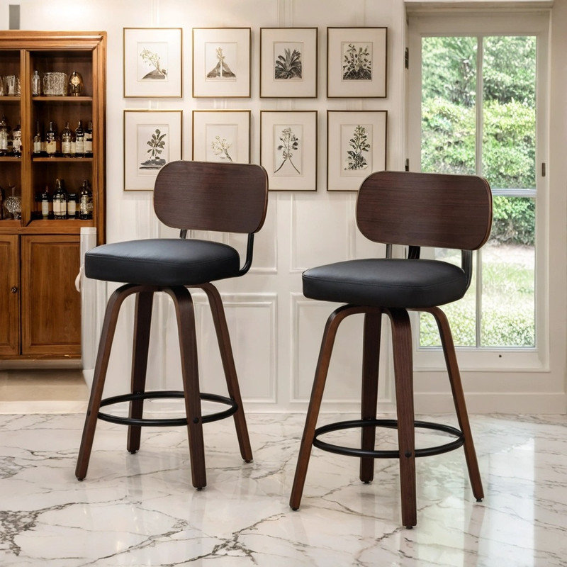 Ensemble de 2 tabourets de bar pivotants Afor, Bois brun foncé