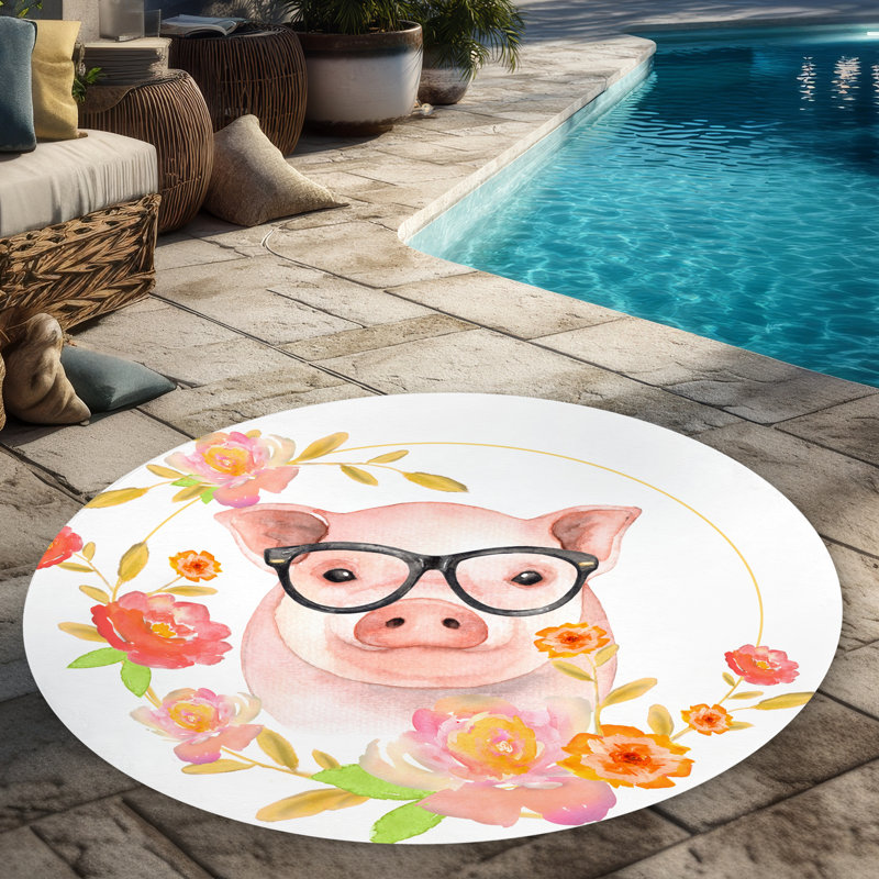 Happy Little Pig Outdoor Area Rug | Kids Art Home Decor