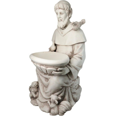 Sitting Saint Francis With Animals Large Outdoor Bird Bath Garden Statue 27"H
