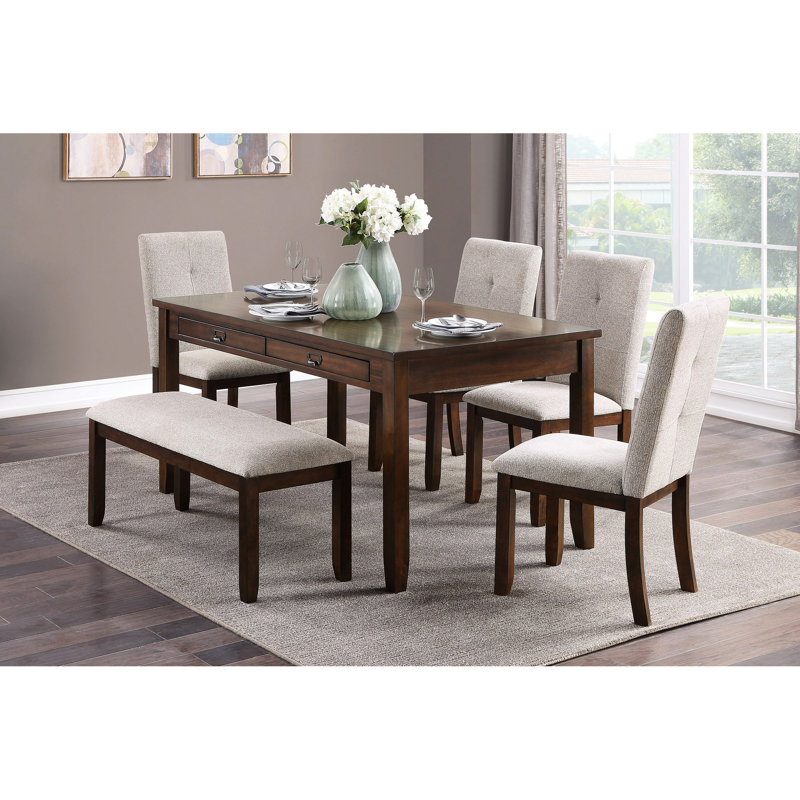 Banc en placage de cerisier foncé avec revêtement en chenille pour table de salle à manger Grace