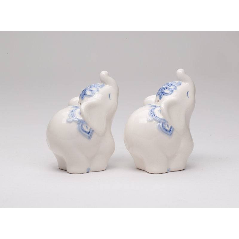 Blue and White Ceramic Elephant Salt and Pepper Shakers