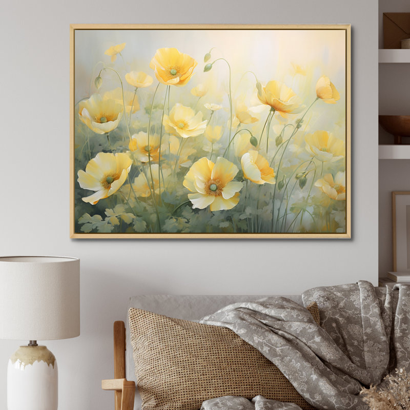 «Malamut White Yellow Buttercups Romantic Impression II - Buttercups», reproduction d'art sur toile encadrée