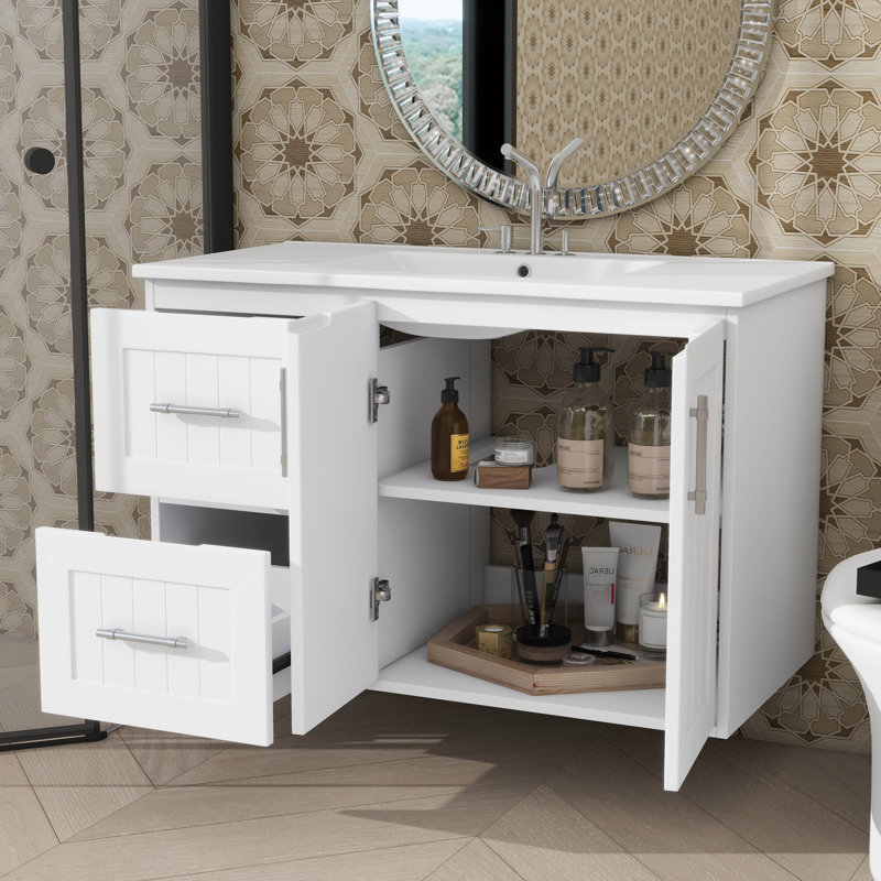 Ensemble de meuble-lavabo mural 36 po, Blanc