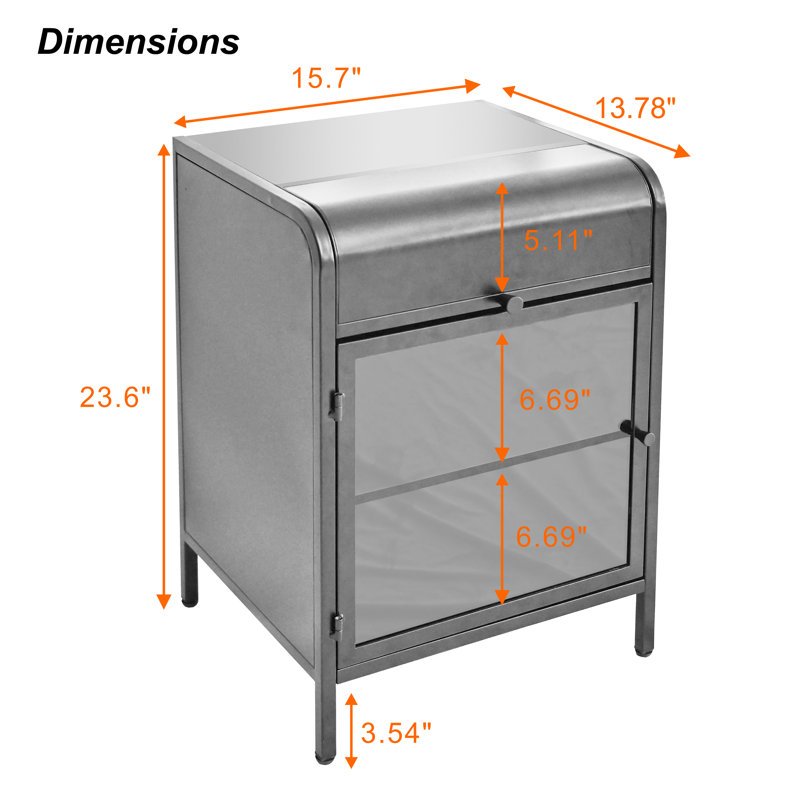 Usmon Modern Nightstand with Glass Door,Metal Side Table,Bedside Table With Flip-Top Storage, Black