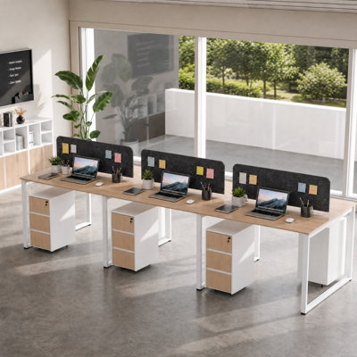 Okeysen 6 Person Modular Desk with 6 File Cabinets and Outlets