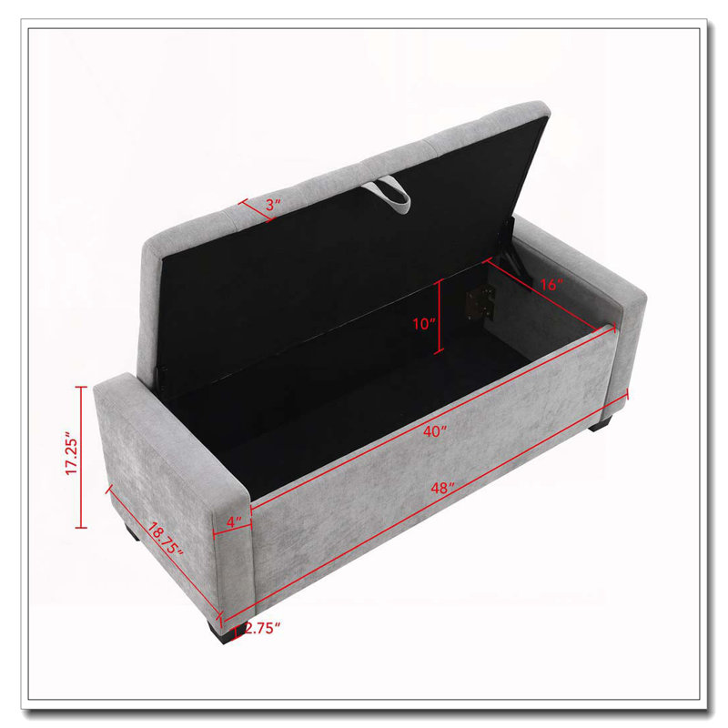 Repose-pieds 48 po avec rangement, banc de rangement pour repose-pieds, Gris clair
