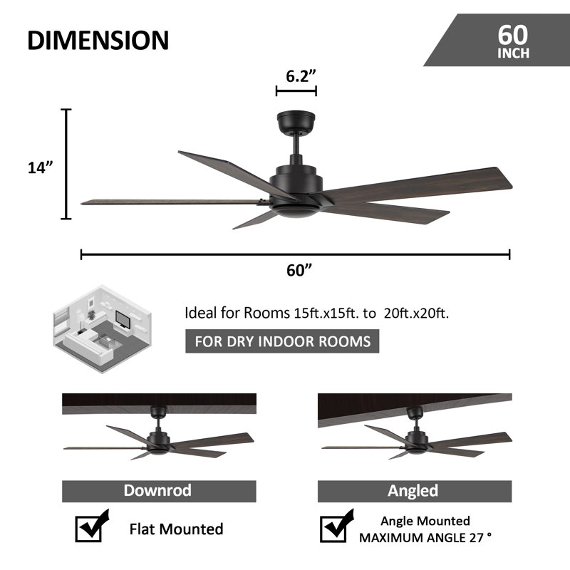 Ventilateur de plafond à moteur à courant continu de 60 pouces avec télécommande et sans lumière