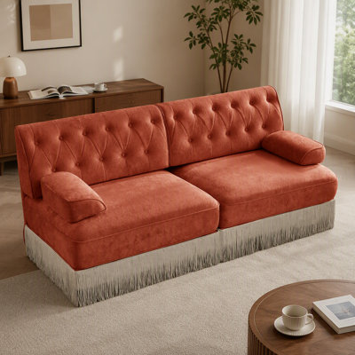 Soft Velvet Fabric Chesterfield Style Sofa,Button Tufted Design,Floor-Grazing Tassel Fringe Skirt,Easy To Assemble,Free Combination,For Living Rooms R