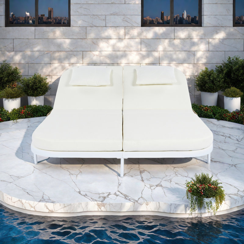 Outdoor Daybed, Patio Rattan Daybed With 5-Position Adjustable Backrest And Removable Cushions&Pillows, Iron Frame Outdoor Bed Loveseat For Garden