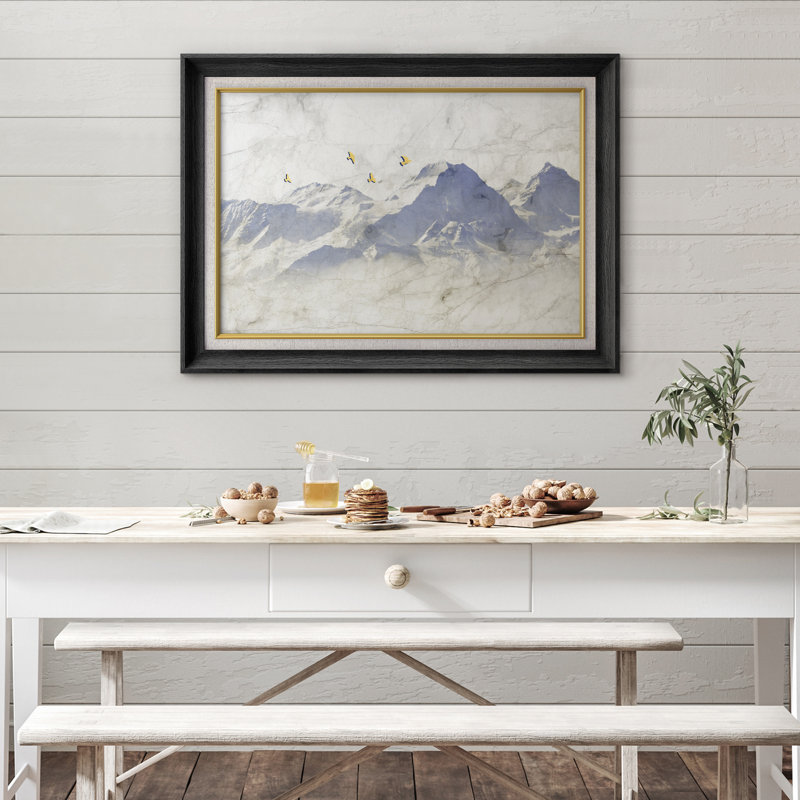 Illustration minimale d'oiseaux de montagne bleu, images de chambre à coucher, impression sur toile encadrée, impression numérique.