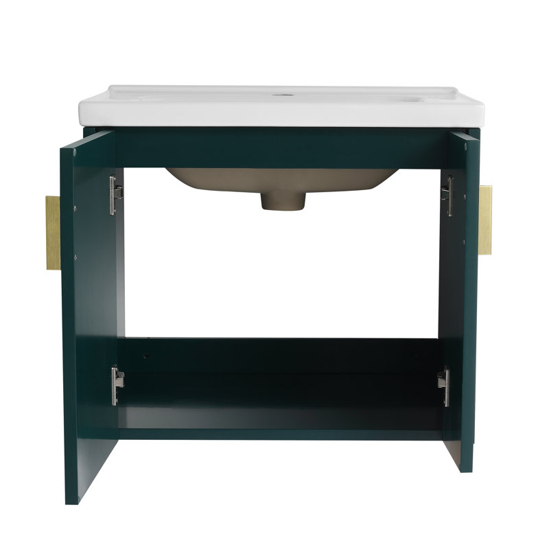 Martellish 24'' Single Floating Bathroom Vanity with 2 Soft Close Doors and Ceramic Top, Green