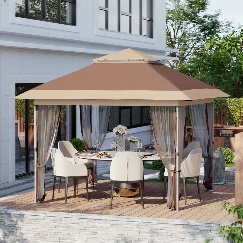 10X10 ft Instant Pop-Up Gazebo - Modern Waterproof Canopy Tent with Mosquito Netting & Sidewalls, Tan