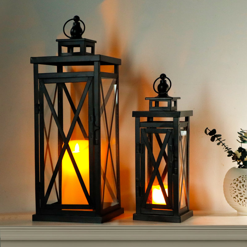 Set of 2 Deacorative Candle Lantern 20'' & 11'' High Metal Candle Holder