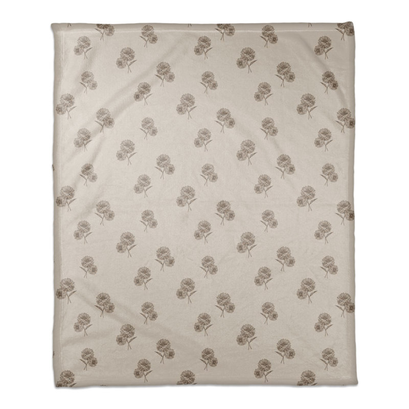 Gray Floral Fleece Throw Blanket, 50 x 60 Inches