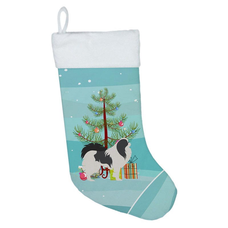 Chaussette de noël joyeux de noël, Épagneul japonais gris